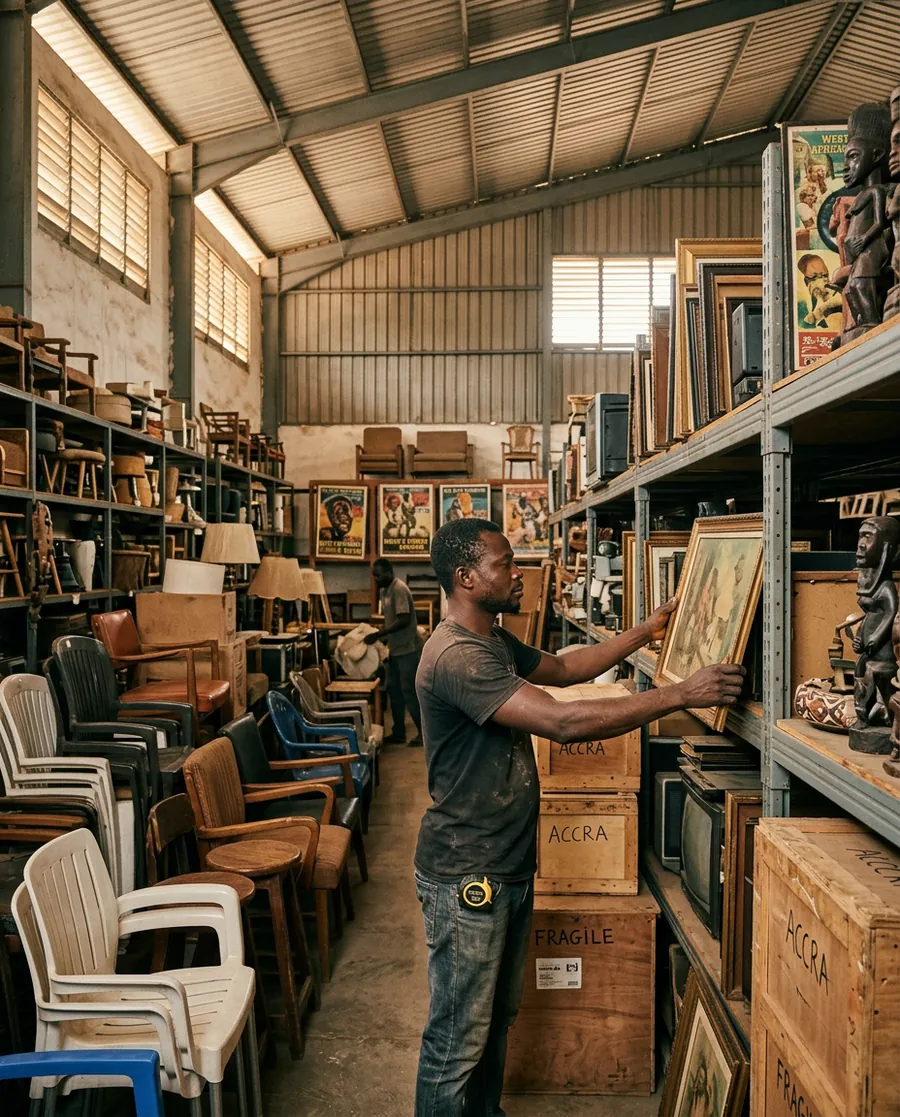 Set decorators: Chairs, frames and lamps, picked from the shelf.