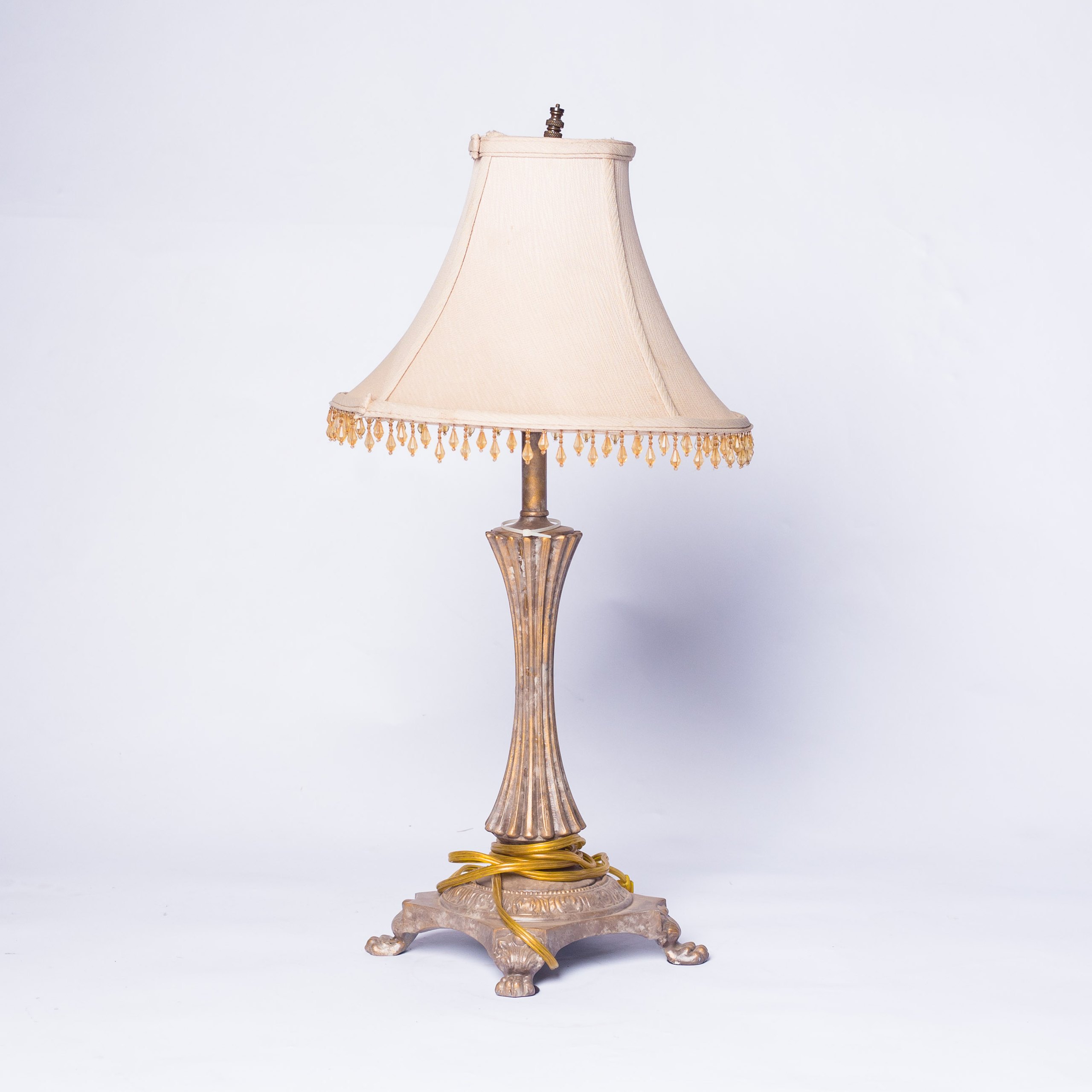 Antique beaded bronze table lamp
