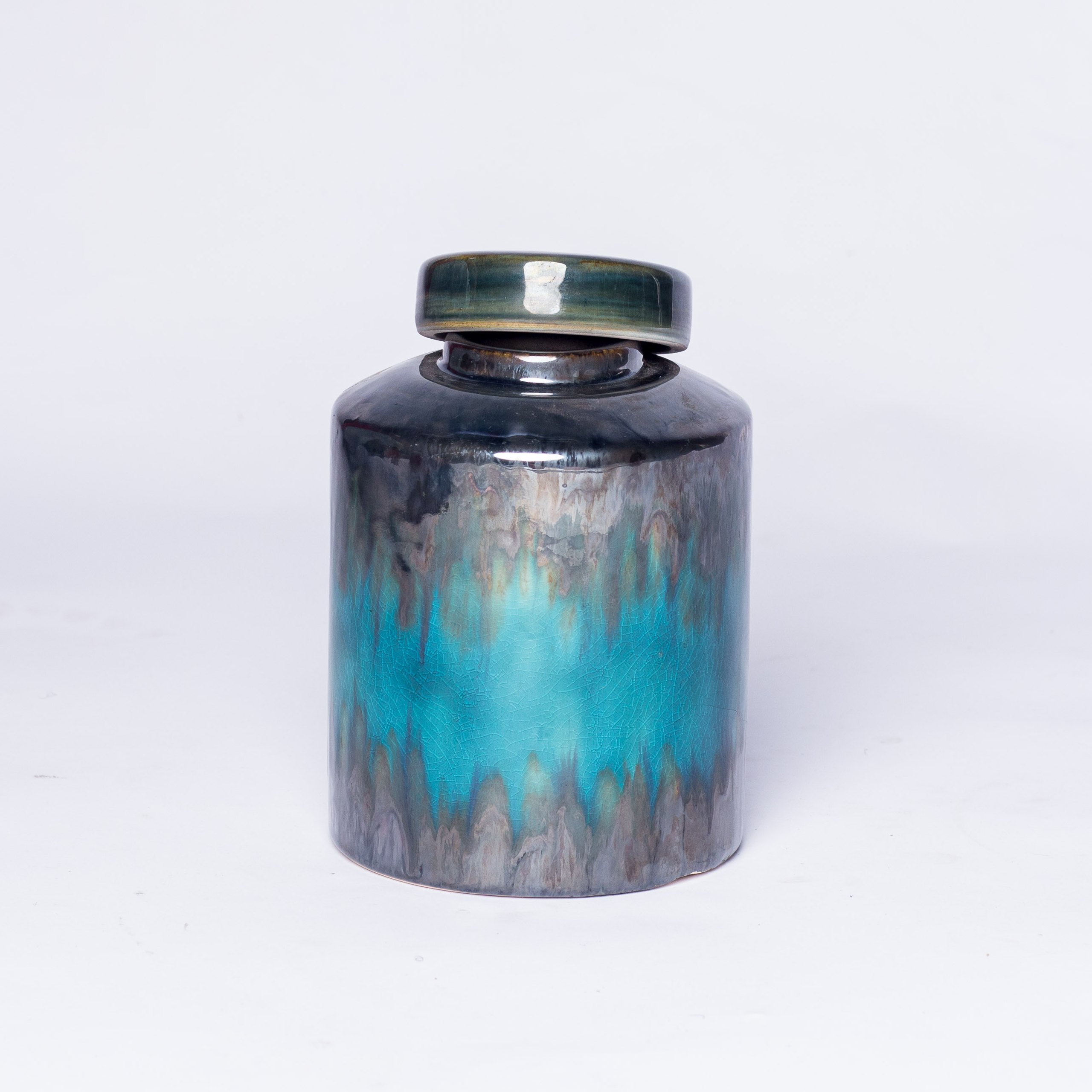 Libra Santorini blue ceramic lidded jar