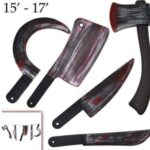 Plastic bloody machete , knife, axe, cleaver and sickle