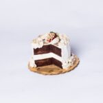 Sliced vanilla chocolate cake