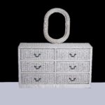 White cane woven dresser with mirror